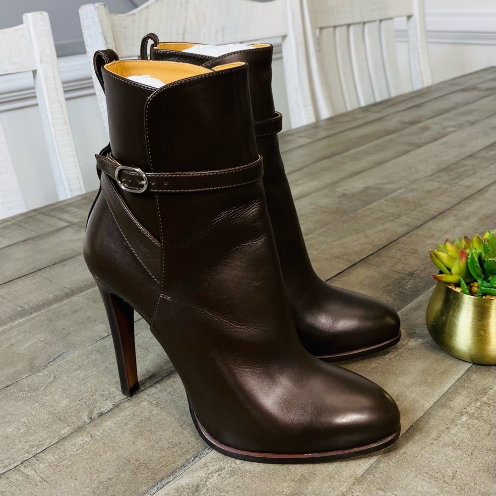 Ralph Lauren Purple Label Collection Nellie Leather Ankle-Buckle Booties Size 7B - Picture 5 of 14
